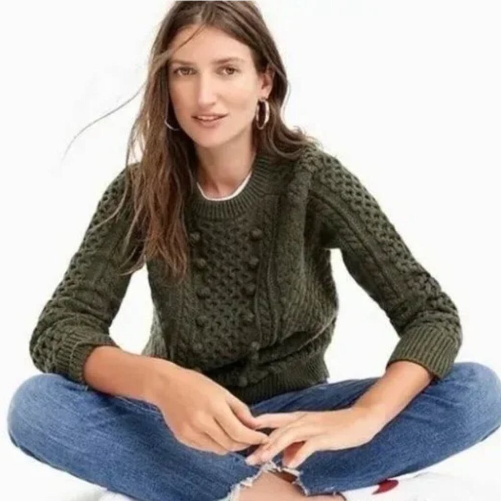NWT J. Crew Popcorn Cable Knit Wool Blend Fisherman Sweater S